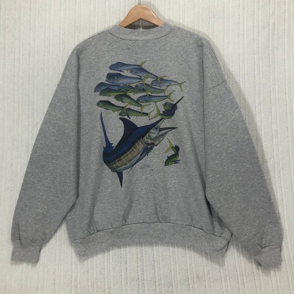 Guy Harvey Marlin Fish Graphic Sweatshirt XL Crewneck Pullover‎ Gray - Picture 2 of 8